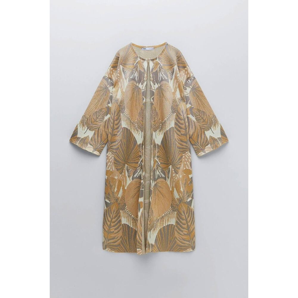 NWT ZARA Rare JACQUARD KNIT GOLD KIMONO CARDIGAN LIMITED EDITION Size S Bloggers